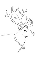 Line Art Drawing of Christmas Reindeer with Bell – Minimalist Deer Illustration. Vector