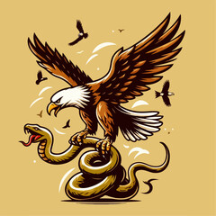 Naklejka premium illustration of an eagle clutching a snake