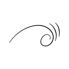 Doodle wind line sketch vector. Hand drawn doodle wind motion, air blow, swirl element