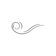 Doodle wind line sketch vector. Hand drawn doodle wind motion, air blow, swirl element