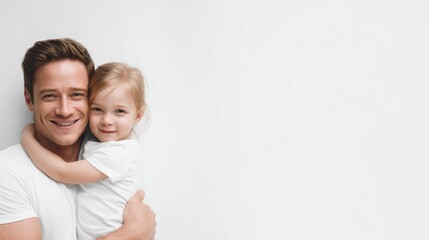 Happy Father and Daughter Hugging with Copy Space