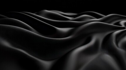 Obraz premium Elegant abstract black background with flowing fabric-like waves and textures