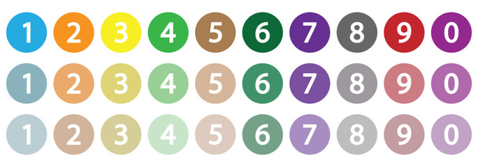 Colorful Number Bullet points, infographics markers.  Number Flags 0 to 9 Flat design isolated vector.  0 to 9 number symbol vector. eps 10