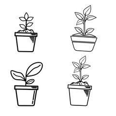 Pot plant outline icon with linear style . Plant in pot simple line vector icon for mobile concept and web design. Single potter plan.