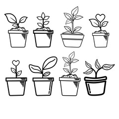 Pot plant outline icon with linear style . Plant in pot simple line vector icon for mobile concept and web design. Single potter plan.