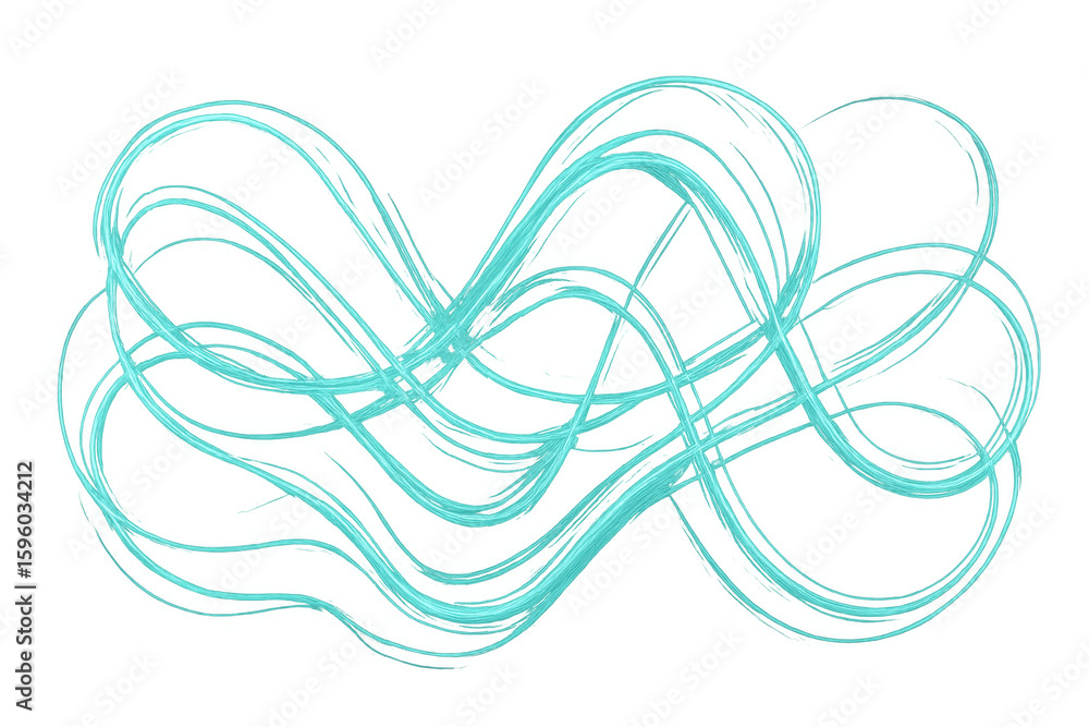 Poster abstract turquoise wavy lines flowing on transparent background, creating a sense of movement and en