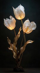 Elegant White Tulip Table Lamp With Gold Accents