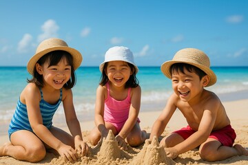 ビーチで遊ぶ子どもたち