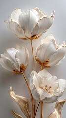 Ornate White And Gold Decorative Lamp Flowers
