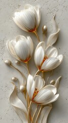 Elegant 3d White Flowers With Gold Accents