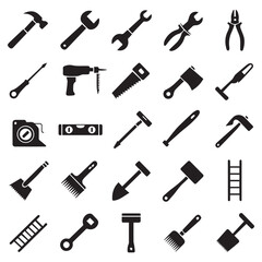 Fototapeta premium Assortment of construction and home improvement tools in a seamless pattern on white backdrop