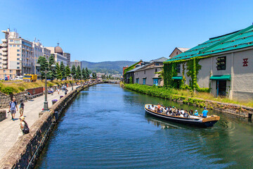 Scenic Boat Ride on Otaru Canal in Summer, Hokkaido, Japan
