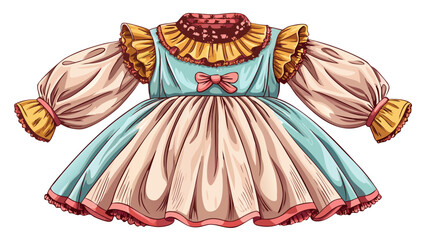 This smocked cotton dress with puff sleeves features delicate stitching and graceful structure. The clean white backdrop enhances its cozy, romantic vibe, ideal for a semi-realistic vector scene.

