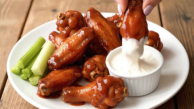 Dipping a BBQ Wing in Ranch | Game Day Food 
