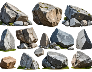 Big Rock Stones Collection Isolated on Transparent Background