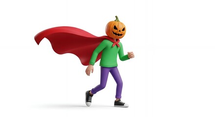 Naklejka premium Halloween Superhero Cartoon Character Running with Cape