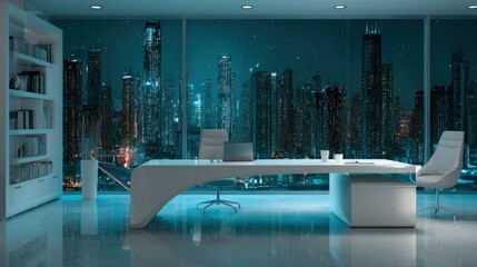 Modern Office Design With City Night View
