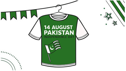 14 august Pakistan independence day written on t shirt design hanging