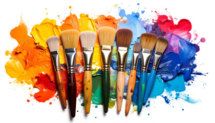 Paintbrushes art palette color painting artistic tool on transparent background