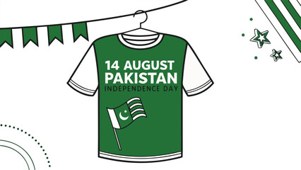 14 august Pakistan independence day written on t shirt design hanging