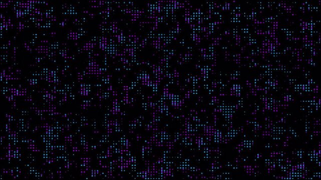 High-tech motion graphic background, blue and pink dots flashing on a dark background