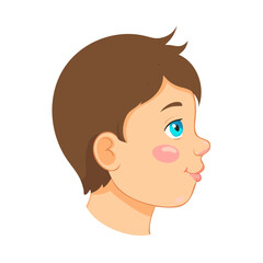 Fototapeta premium Male Child Face Profile Illustration: Side View of Young Boy with Brown Hair and Blue Eyes, Childhood and Portrait