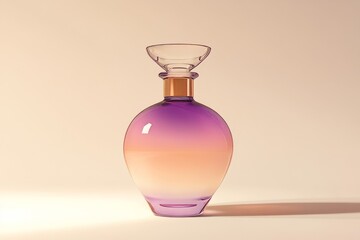 A glass perfume bottle with a gradient color effect.
