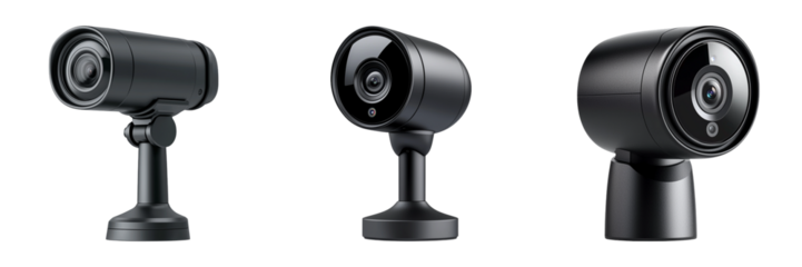 Modern black security cameras with sleek designs
