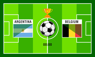 Argentina vs Belgium, teams Square shaped national flags, Football match template