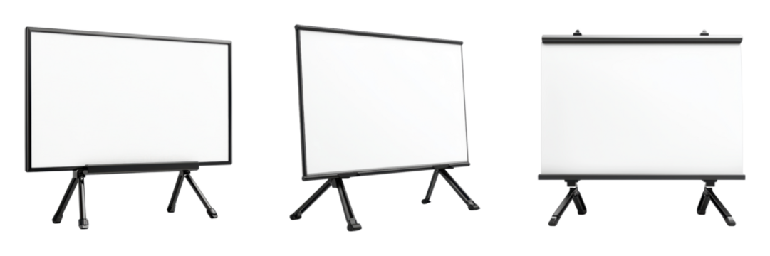 Set of three blank presentation easels for versatile use