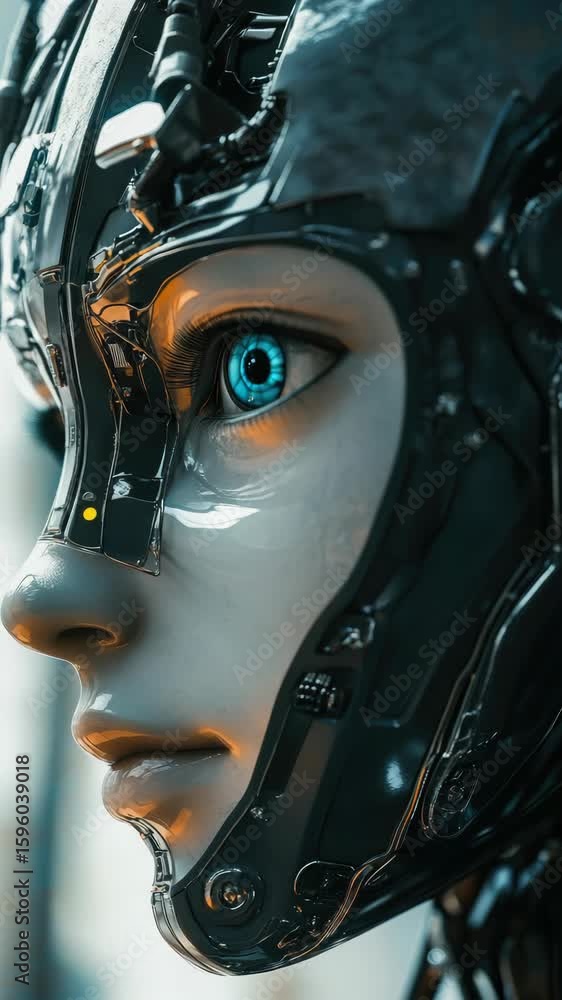 Aufkleber this captures the intricate design of a robotic head that has glowing eyes, suggesting advanced arti