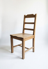 Minimalist Wooden Chair with Backrest in Scandinavian Style Isolated on White Background
