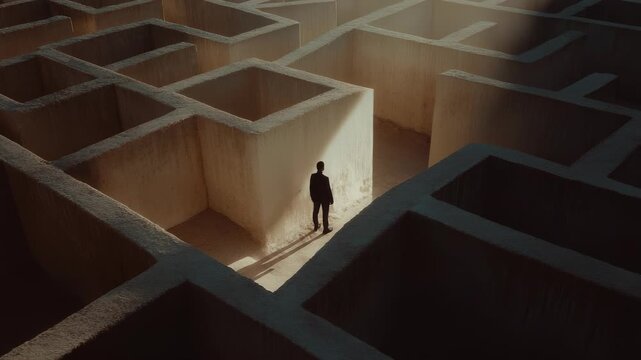 Person puzzle route: tangled network, decision point, difficult challenge, mental test, shifting wall, emotional trap, inner quest, breakthrough effort, hidden clue, stressful twist, courage route,