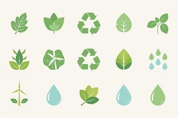 Recyclable and biodegradable concept icons with clean design, green foliage, and eco-safe indicators for packaging or campaigns

