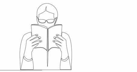Self drawing line animation person is reading a book student is preparing for the exam, applicant is preparing for admission continuous one single line drawn concept video