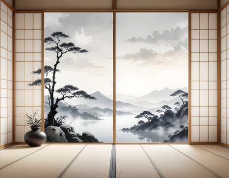 大型屏風　幅約180×高さ約90cm　彩色山水　落成款識入り　落款入り　肉筆画 楽天市場】欄間額 扁額 横額 水墨山水 肉筆 田島忠信画（4.0尺