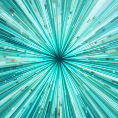 A turquoise and white abstract background with a radial blur effect and small particle accents