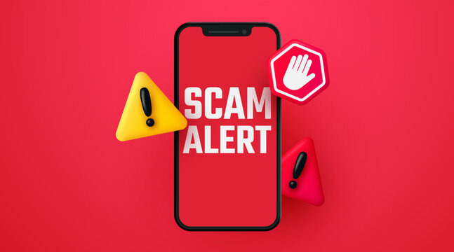 Smartphone scam alert. Smartphone with fraud alert. Vector illustration