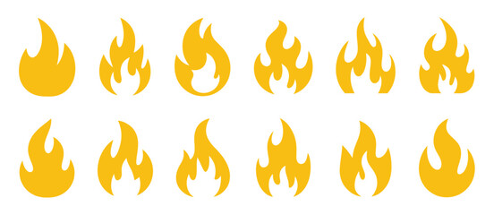 Collection of stylized yellow and orange flames in a graphic design