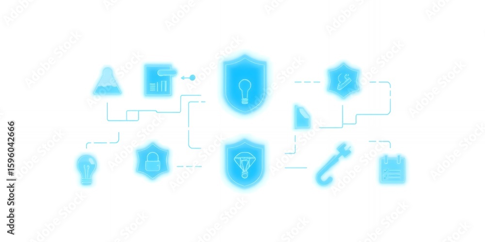 Poster illustration of security icons connected with lines on a white background design on transparent back