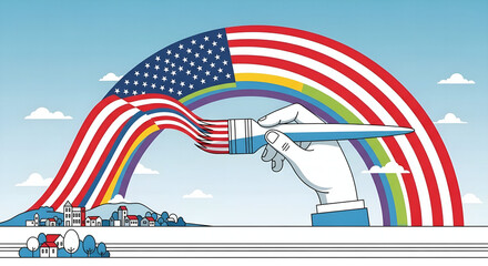American Rainbow A Hand Paints a Colorful Future in the Spirit of Unity and Diversity, blending country pride with a vibrant, optimistic vision.