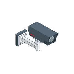 Isometric illustration of a security camera mounted on a wall bracket.