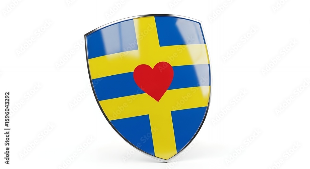 Fototapete shield with heart design blue and yellow colors security concept 3d rendering
