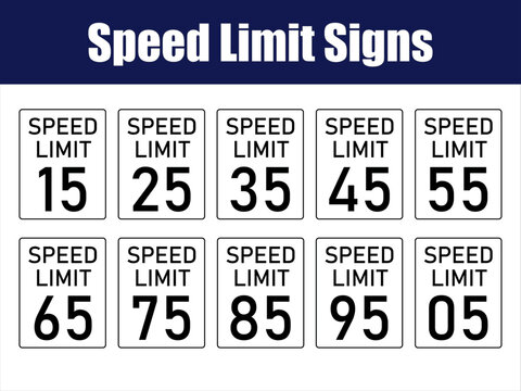 Odd Number Speed Limit Sign Collection Animation Preview. Animated sequence of speed limit signs displaying all odd values from 05 to 95.
