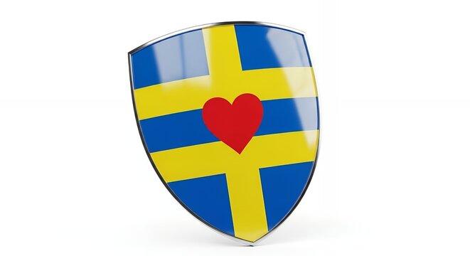 Shield with heart design blue and yellow colors security concept 3d rendering