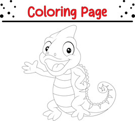 Cute Iguana Coloring Book Page Kids