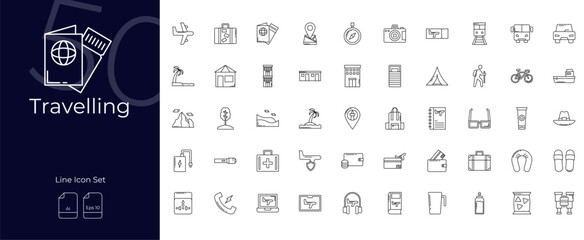 Travelling Line Editable Icons set. Vector illustration in modern thin line style of Travelling icons: trip, holiday, journey, etc