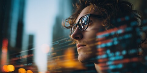 Young Software Engineer Analyzing Code Through Glass Interface
