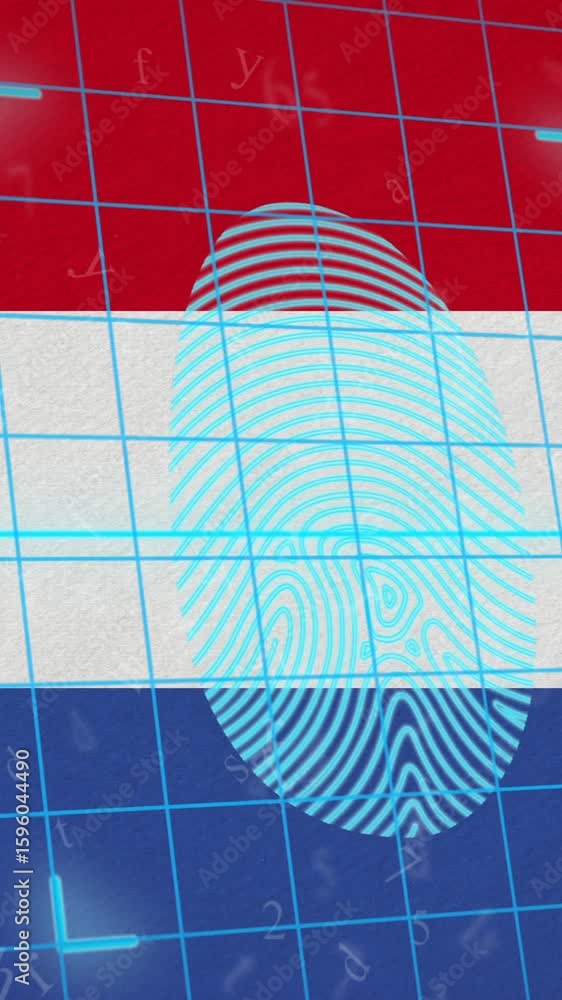 Poster animation of fingerprint and letters over flag of netherlands