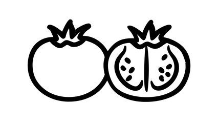 Stylized pomegranate outline with crown top details, bold 2.5 pt stroke, white background.

